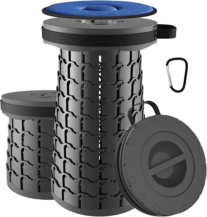 ALEVMOOM Upgraded XXL 19.7" Collapsible Stool, Heavy Duty Portable Folding Stool Max Load 1000 lbs, Retractable Telescoping Foldable Seat for Camping Fishing Hiking Travel BBQ