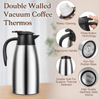 1 PCS 68 OZ Thermal Coffee Carafe, Insulated Stainless Steel Coffee Carafe Double Walled Vacuum Thermal Pot Flask with Brushes Thermos for Keeping Hot Coffee Tea Home and Office (Silver)