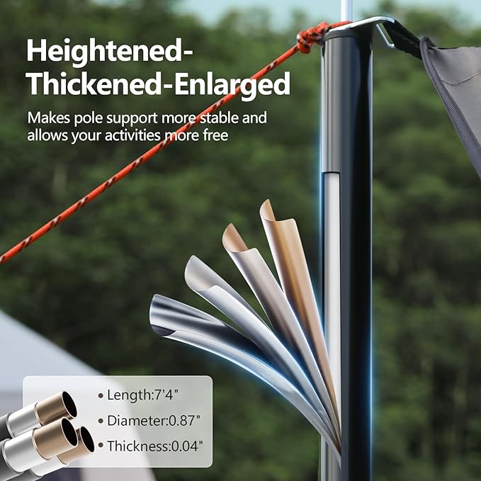 Camping Tarp with Poles & Retainer,15x12.5FT Large Waterproof 210D Oxford Cloth Camping Canopy, Anti-UV UPF100+ Tent Tarp Car Awning for Outdoor, Picnic, Hammock, Car, Backpacking (Khaki)