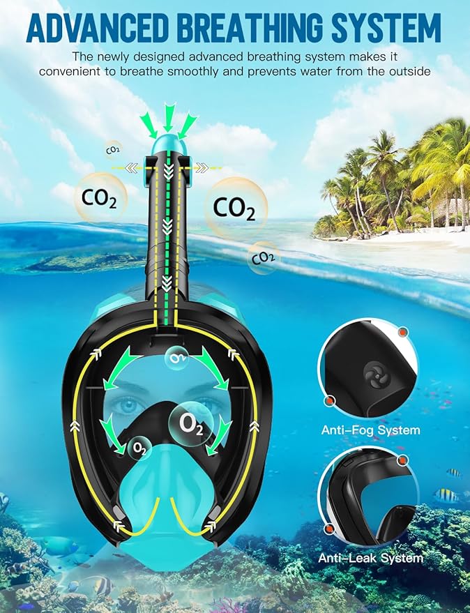 Zenoplige Full Face Snorkel Mask Adults,Dry-Top Snorkeling Gear with Camera Mount,Foldable 180-Degree Panoramic Scuba Mask for Snorkeling Diving Swimming Travel,Snorkel Mask Anti-Fog & Anti-Leak
