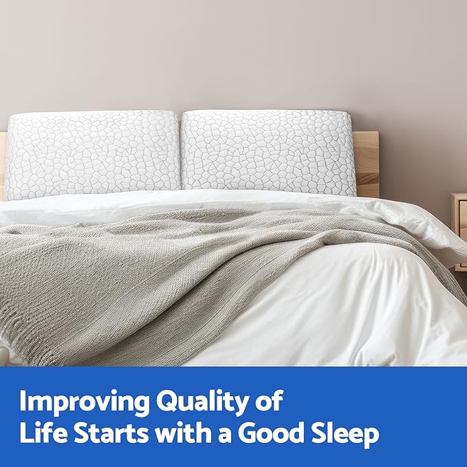 Memory Foam Pillows for Sleeping, Cooling Pillow with Removable and Machine Washable Cover, Bed Pillow for Side, Back and Stomach Sleepers, Queen Size (1 Pack)