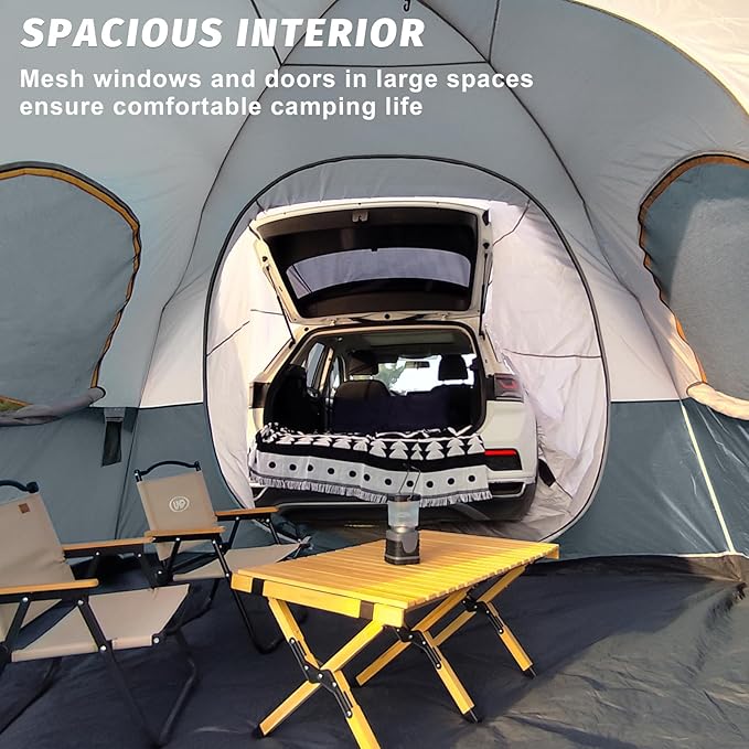 UNP SUV Dome Tent for Camping, Outdoor 6 Person Car Camping Tent, Easy Set Up SUV Tailgate Tent with Rainfly 10' x 10' Vehicle Camping Tent