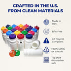 Rolling Sands USA Made 20 Ounce Sports Water Bottles - 24-Pack Bulk BPA-Free Blank Sports Bottles for Teams & Classrooms - White Bottle/Variety Lid, No Smell No Taste