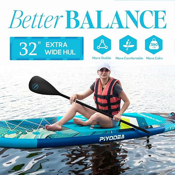 Paddle Boards for Adults, 10'6"/11"/11'6" Inflatable Paddle Board, Super Non Slip Eva, Stand Up Paddle Board with Removable Fins, Adjustable Paddle, Pump, Shoulder Strap, Leash, Standing Boat