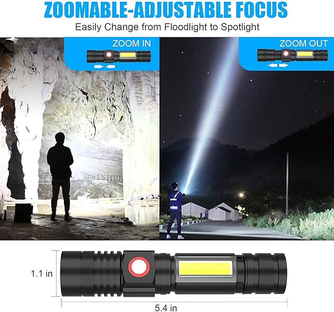 Hoxida USB Rechargeable Flashlight, Magnetic LED Flashlight, Super Bright LED Tactical Flashlight with Cob Worklight,Waterproof,Zoomable Best Small LED Flashlight for Camping, Emergency Flashlight