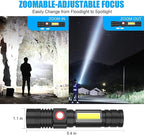 USB Rechargeable Flashlight, Magnetic LED Flashlight, Super Bright LED Tactical Flashlight with Cob Worklight,Waterproof,Zoomable Small LED Flashlight for Camping, Flashlight with Holsters