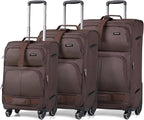 Hanke 3 Piece luggage Sets Softside Expandable luggage with Spinner Wheels TSA Lock,Travel Lightweight Luggage Sets,Coffee