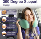 napfun Neck Pillow for Traveling, Upgraded Travel Neck Pillow for Airplane 100% Pure Memory Foam Travel Pillow for Flight Headrest Sleep, Portable Plane Accessories, Striped Turquoise Set