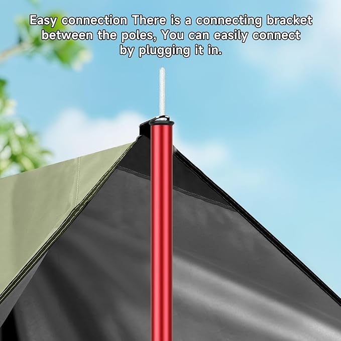 Tent Poles, SAN LIKE Aluminium Telescoping Adjustable Red Tarp Poles with Portable Bags, Heavy Duty Camping Tent Poles for Awnings Canopy Rain Fly Shelter Set of 2-(5 Sections with Adjustable Length)