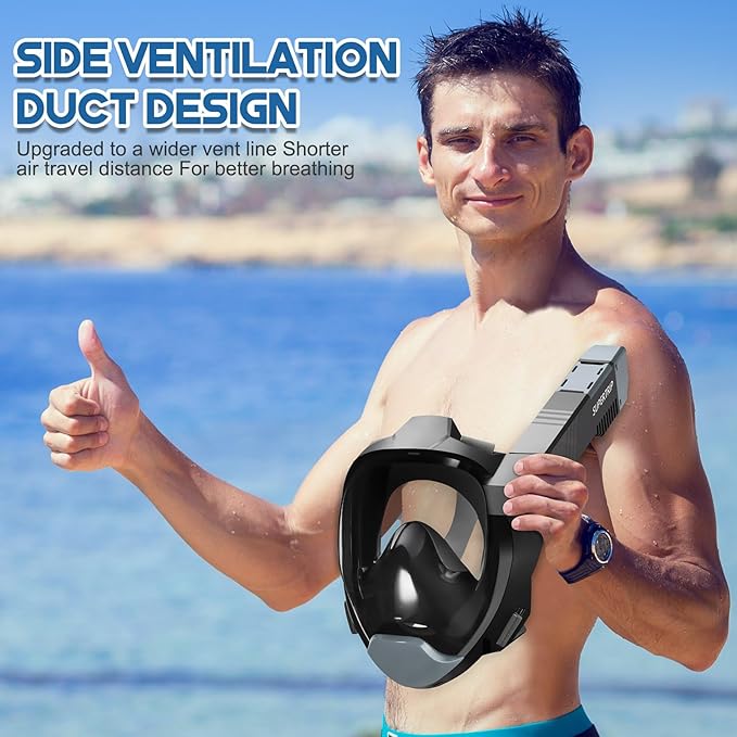 Supertrip Full Face Snorkel Mask Adults, Snorkeling Gear for Adults with Shorten Breathing Distance, Snorkel Mask for 180°Panoramic View Camera Mount Advanced Breathing System, Anti-Fog Anti-Leak