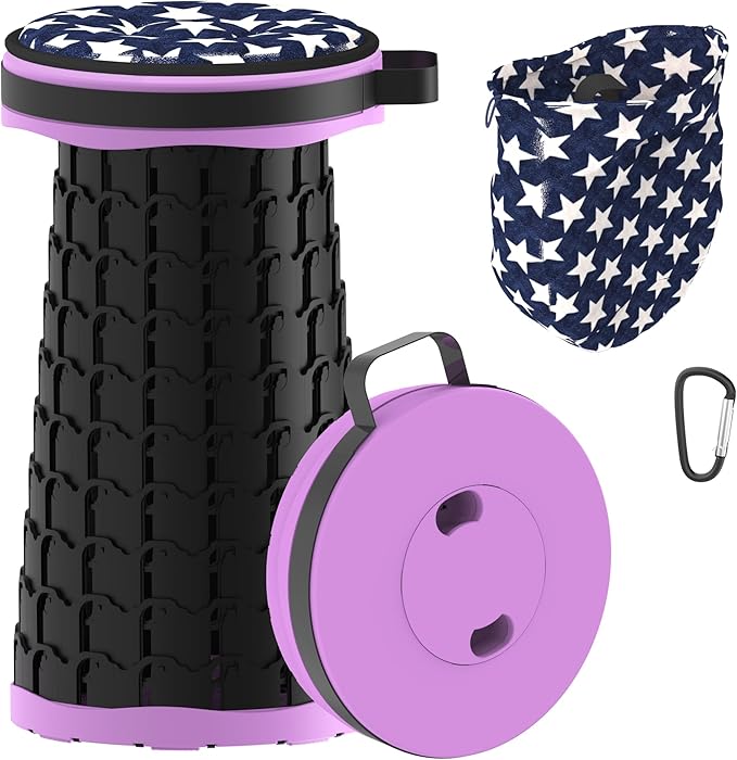 ALEVMOOM 2025 Upgraded 18.1" Collapsible Stool with Cushion & Carry Bag, 600lbs Max Weight Portable Telescoping Stool, More Sturdy Lightweight Retractable Seat Folding Chair for Camping & Outdoors