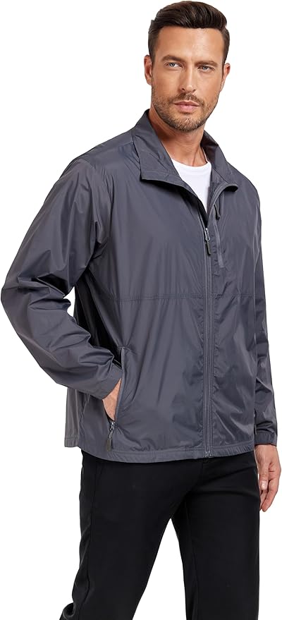 Mens Windbreaker Jackets Lightweight Packable Windproof for Casual Hiking Outdoor