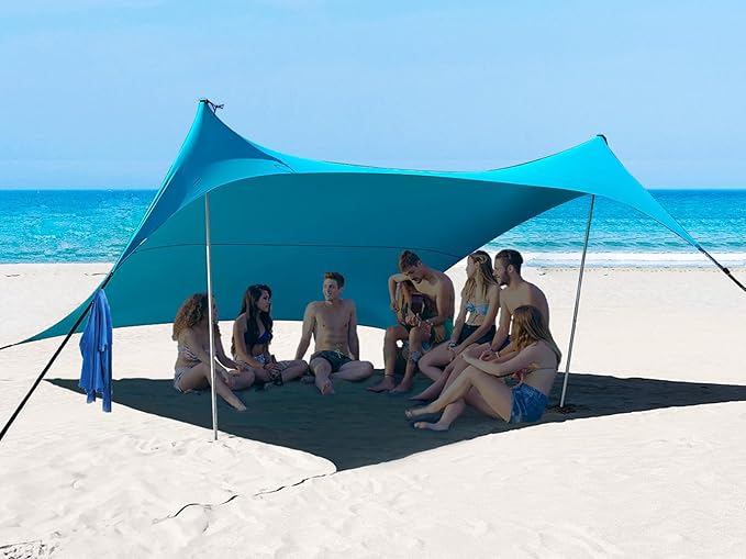 10×10ft UPF50+ Beach Tent Sun Shelter, Windproof Stable Outdoor Pop Up Beach Shade Canopy for Camping, Fishing, Backyard Fun or Picnics, 2 Poles