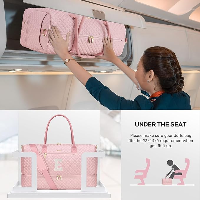Letter Weekender Bags for Womens - Duffle Bag with Shoe Compartment Personalized Overnight Bag with Toiletry Bag Duffel Bags for Gym Hospital Bags Gift for Women Pink (Letter E)