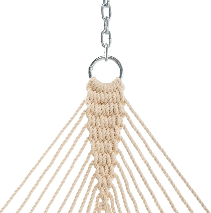 Hatteras Hammocks Deluxe Oatmeal Duracord Rope Hammock with Free Extension Chains & Tree Hooks, Handcrafted in The USA, 450 LB Weight Capacity, 13 ft. x 60 in