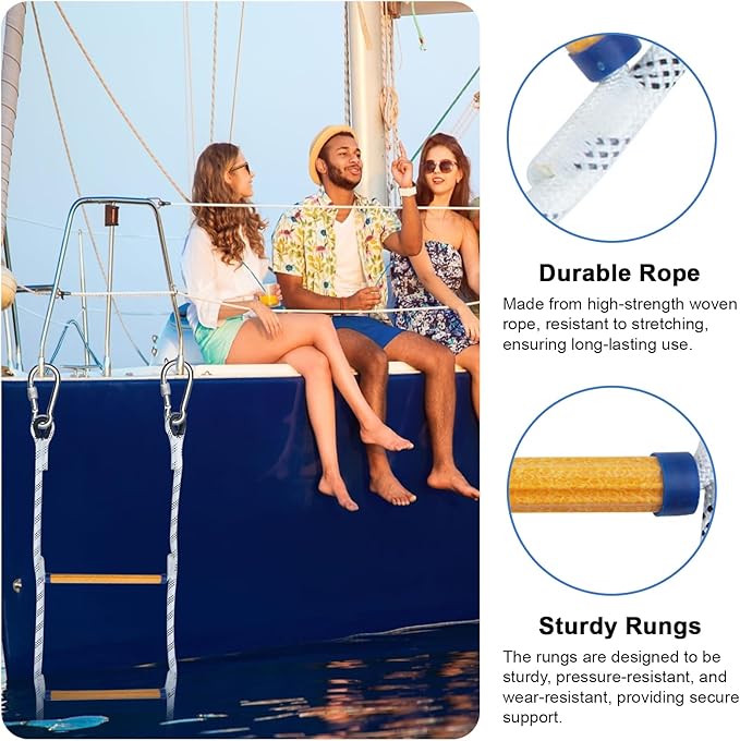 Heavy Duty 5-Step Boat Rope Ladder – 400lbs Capacity, Extra-Long Design for Easy Boarding. Ideal for Inflatable Boats, Fishing Boats, Kayaks, motorboats, and Canoes. Perfect for Safe Marine use.