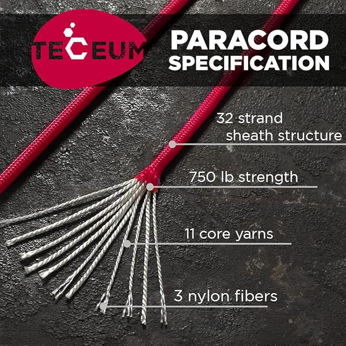 TECEUM 5/32" Paracord Rope 1000 – 1000ft / 200ft / 100ft / 50ft – Tactical Parachute Cord 4mm – 45+ Colors – Nylon String for Survival & Camping Gear – Stripe Cord for Survival – Utility Rope