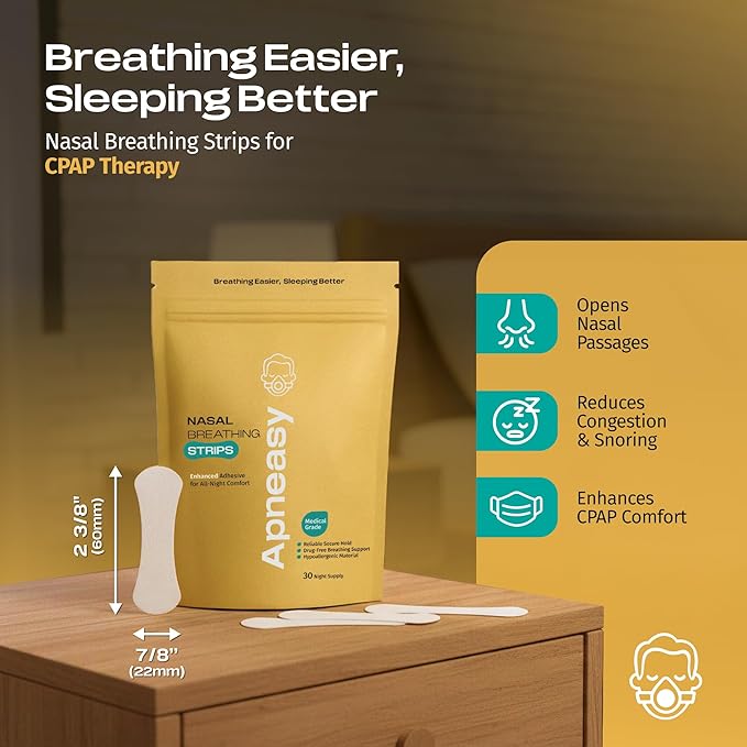 Extra Strength Nasal Breathing Strips for Snoring Relief and Better Sleep - 30 Night Supply - Hypoallergenic Mouth Breathing Solution for CPAP Therapy and Sensitive Skin