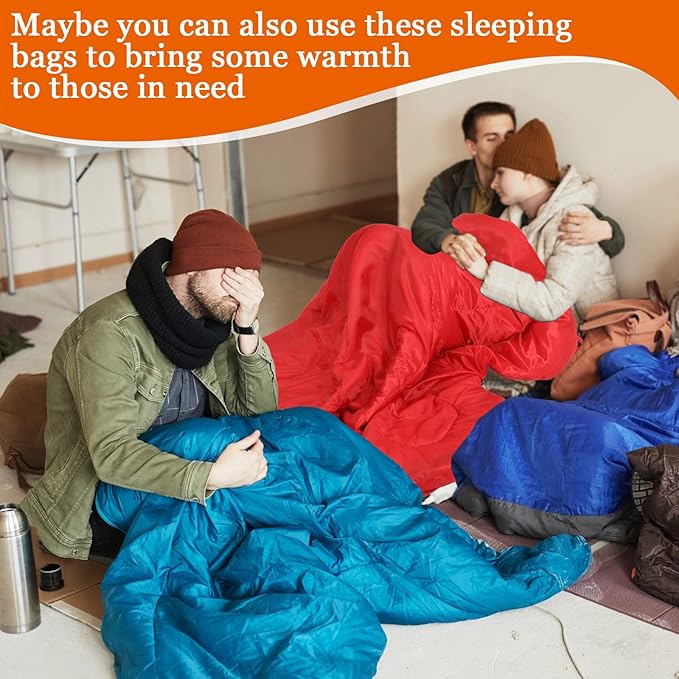 Macarrie 10 Pcs 0 Degree Camping Sleeping Bags Bulk for Adults Cold Weather 4 Season Warm Sleeping Bag with Compression Sack for Homeless Donation Shelter Emergency Hiking