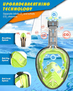 QingSong Full Face Snorkel Mask for Adults, Snorkeling Gear with Camera Mount, 180 Degree Panoramic View Snorkel Set Anti-Fog Anti-Leak