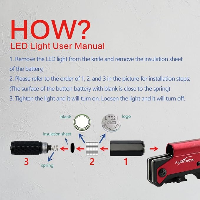 ALBATROSS 7-in-1 Folding Pocket Knife with Glass Breaker, Seatbelt Cutter, Serrated Blade, LED Flashlight, Fire Starter & Bottle Opener - Emergency & Outdoor Tool with Pouch (Red) FK01-RD