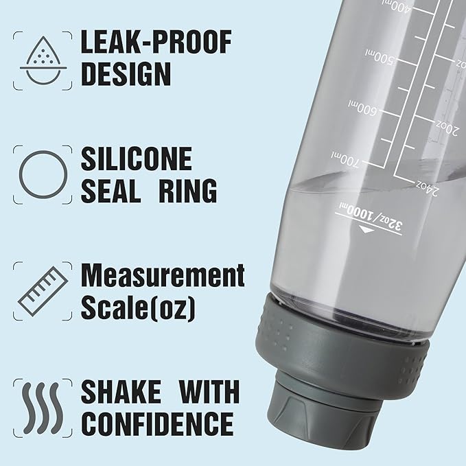 Water Bottle 32oz, clear water bottle with Spout Lid and Carry Handle, Reusable, Tritan, BPA Free, Hiking Water Bottle Suitable for Travel, Outdoors, Gym, Travel, Home, School (Gray)