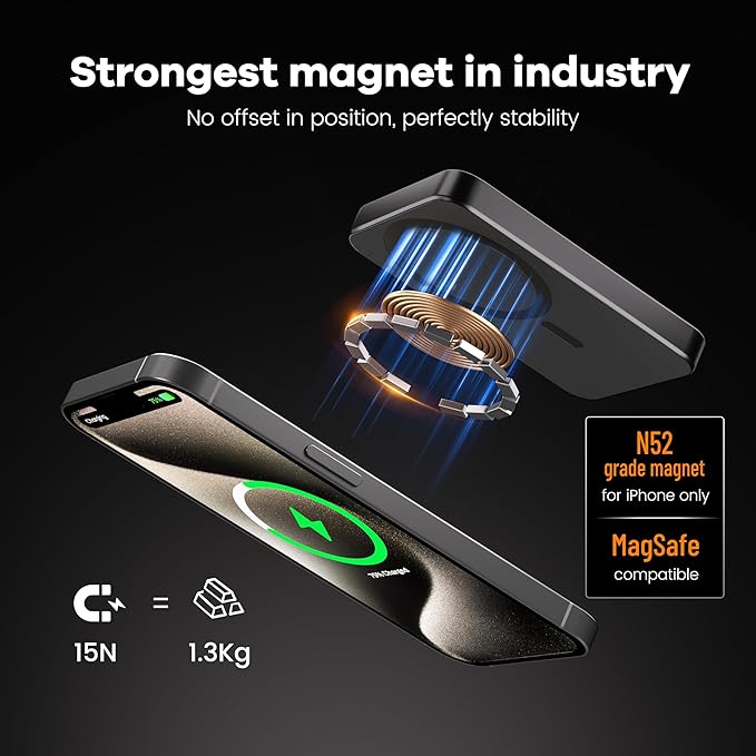 Power Bank, Ultra-Thin 10,000mAh Magnetic Wireless Portable Charger, 22.5W Fast Charging Battery Pack, Comes with USB-C Cable, Designed for iPhone Air /17/16/15/14/13/12,