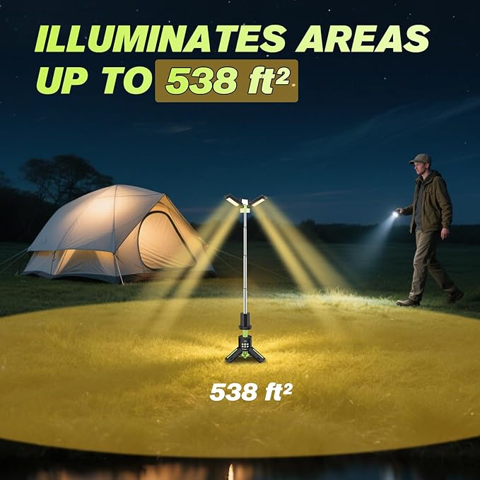 Portable Camping Lights with Stand, 5000LM Rechargeable LED Flashlight, 9 Color Modes, Collapsible Camping Lantern Tent Light with Magnetic Base for Power Outages, Camping & Emergency(Green)