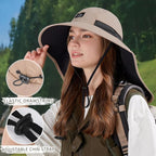 Rosoz Outdoor Sun Hat for Men Women, UPF50+ Protection Safari Cap Wide Brim Mesh Fishing Hat with Neck Flap Beach Garden
