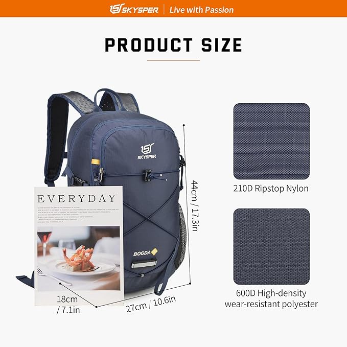 SKYSPER Small Hiking Daypack, 20L Lightweight Travel Backpacks Day Hike Pack with Waist Strap for Women Men