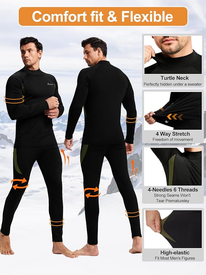 romision Thermal Underwear for Men Long Johns Fleece Lined Hunting Gear Bottom Top Set Base Layer for Cold Weather Gift