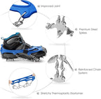 Crampons Ice Cleats Traction Snow Grips for Boots Shoes Women Men Anti Slip 19 Stainless Steel Spikes Safe Protect for Hiking Fishing Walking Climbing Mountaineering