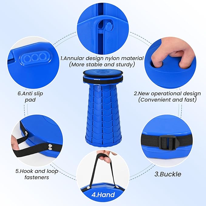 2 Pack Upgraded Collapsible Stools Folding Stool with Cushion,Retractable Folding Stool Max Load Capacity 400lbs, Portable Telescoping Stools for Camping Hiking Outdoor BBQ Fishing-Dark Blue