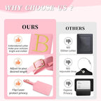 Personalized Initial Luggage Tags for Suitcase, Pink Leather Cute Luggage Tags with Privacy Cover Name Card, Embroidered Custom Monogrammed Luggage Tag Travel Bag Baggage Tags Gifts for Women Kids(B)