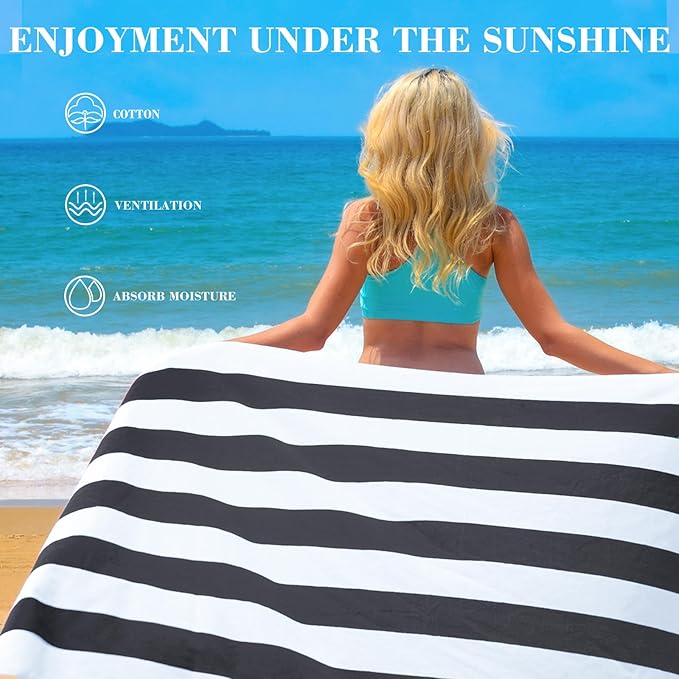 Exclusivo Mezcla 4 Pack Cotton Oversized 35x70 Inches Soft Cabana Stripe Thick Beach Towel, Super Absorbent Travel Bath Pool Towel (Charcoal Grey)