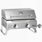 Tabletop Gas Griddle with Lid & Foldable Legs, 2-Burner BBQ Propane Flat Top Griddle, Portable Grill Stove for Outdoor Cooking Patio Party Camping Tailgating RV, Stainless Steel, GS318