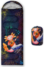 HOSIMA Cartoon Axolotl Sleeping Bags for Kids 10-12,Blue Cartoon Kids Sleeping Bags for Girls Boys,Compact Sleeping Bag for Camping Essentials and Hiking.