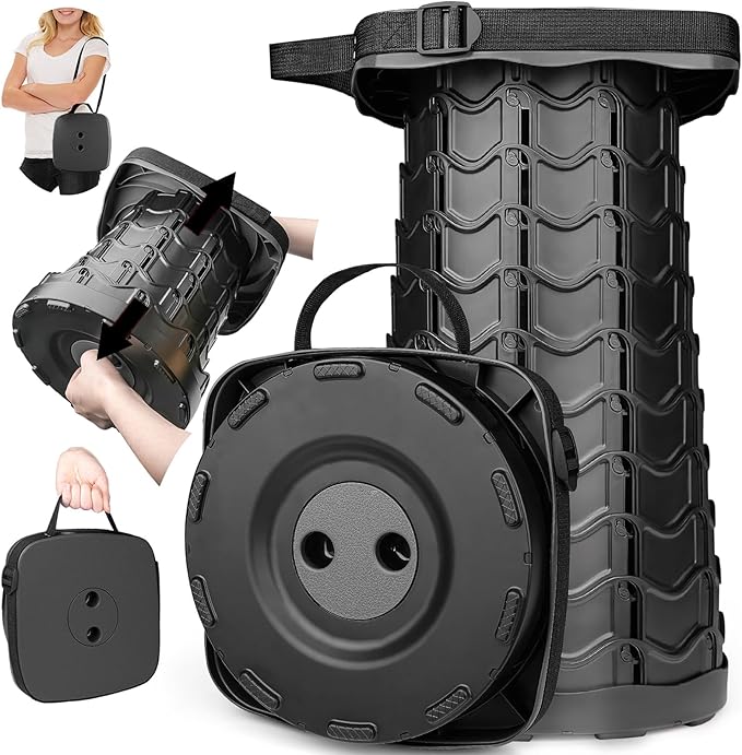 Fishboy Upgraded Square Collapsible Stool, 400lbs Max Weight, Lightweight But Sturdy, Portable Retractable Folding Telescoping Foldable Camping Stool for Adults Outdoor Fishing Hiking BBQ