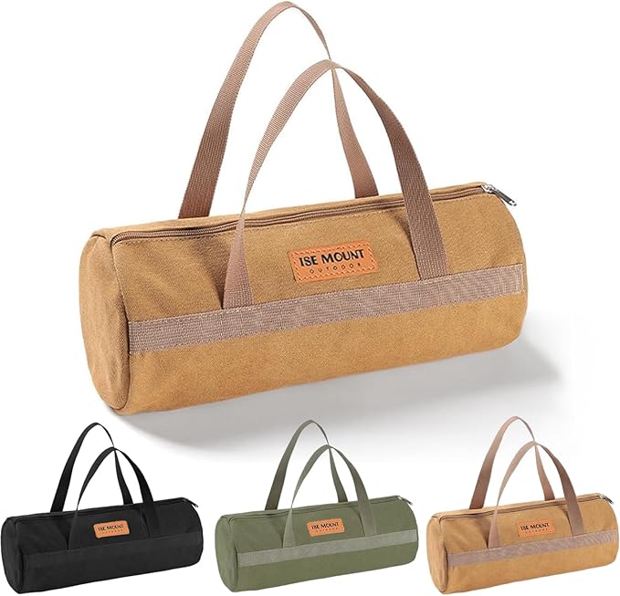 Tent Stakes Bag-Double Layer Thickened,Tent Pole Pegs Bag,Tent Camping Accessories Storage Bag,Canvas Tool Bag Organizer with Zipper for Outdoor,Hiking,(Brown35CM)