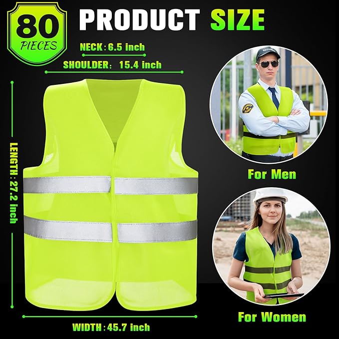 JaGely High Visibility Safety Vest Bulk Reflective Mesh Security Vest for Men Women Work Cycling Runner Neon