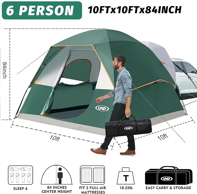 UNP SUV Dome Tent for Camping, Outdoor 6 Person Car Camping Tent, Easy Set Up SUV Tailgate Tent with Rainfly 10' x 10' Vehicle Camping Tent