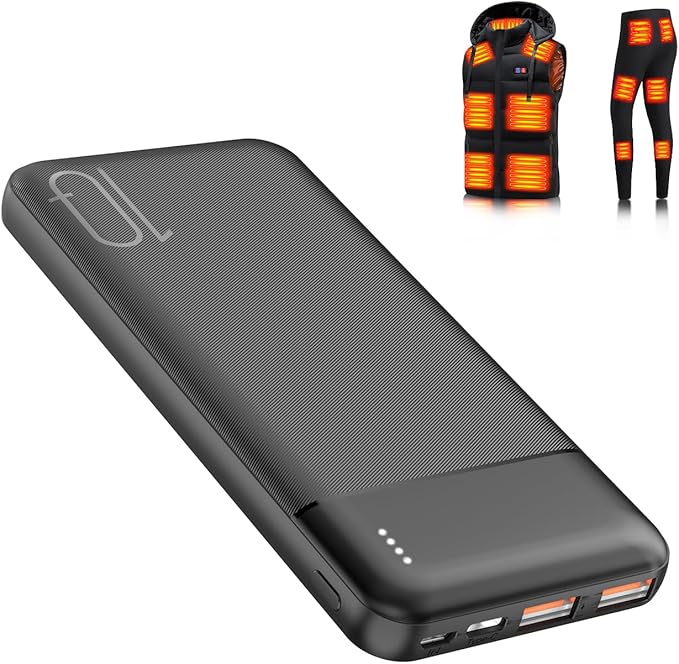 10000mAh Heated Vest Battery Pack USB 5V, Heating Vest Portable Charger with USB/Type C Output Ports, Power Bank for Heated Jacket,Battery Pack for Heated Vest/Jacket/Hoodie/Coat
