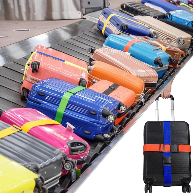 4Pcs Luggage Straps for Suitcase Travel Accessories TSA Approved, 80In Long Belts to Keep Your Suitcase Secure, Adjustable Bag Straps with Quick-Release Buckle for Travel Bag Closure, Blue