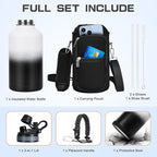 Insulated Water Bottle 64 oz, Half Gallon Water Jug Cold 48H, BPA Free Stainless Steel Bottles with Straw/Chug 2-in-1 Lid, Bag, Paracord Handle, Silicone Boot, Sports Gym School Metal Flask