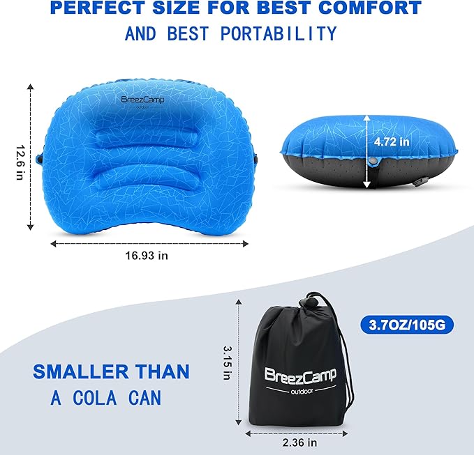 Inflatable Camping Pillow, Travel Blow Up Air Pillow, Neck Lumbar Support Ultralight Compact Pillow for Outdoor Hiking Backpacking Car Beach Airplane Sleeping Essentials, Navy Blue