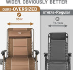 TIMBER RIDGE Oversized Zero Gravity Chair, 33In Wide XXL Zero Gravity Reclining Chair with Side Table, Full Padded Lounge Chair for Outdoor Camping Patio Lawn, Heavy Duty Supports 500lbs, Brown-2 Pack
