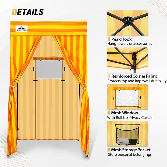 EAGLE PEAK Flex Compact 4x4 Pop-up Canopy Changing Room, Portable Privacy Dressing Room for Indoor Fashion Photoshoots, Camping, or Pool, Yellow/Orange