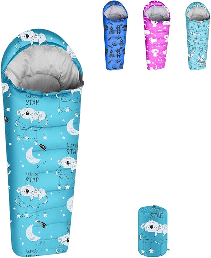 KidzAdventure Mummy Style 32 – 59F Kids Sleeping Bag with Pillow Sleeve, 4 Season, Lightweight and Backpacking Style, Ideal for Camping, Sleepover, Boys, Girls, Youth and Toddlers