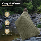 KingCamp Ultralight Camping Blanket, Packable Down Alternative Puffy Wearable Blankets Weatherproof Warm Package Quilt with Snap Buttons & Corner Loops for Outdoor Travel Stadium (69"L x 53"W, GREEN)