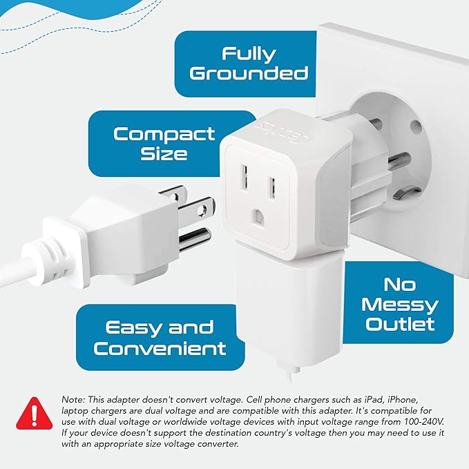 Ceptics Denmark Travel Adapter Plug with Dual Usa Input - Power - Type K (3 Pack) - Ultra Compact - Safe Grounded Perfect for Cell Phones, Laptops, Camera Chargers and More (CT-20)
